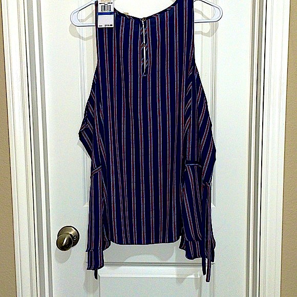 NWT MICHAEL Michael Kors Nautical Stripe Cold Shoulder Blouse Bell Sleeves XL - Picture 1 of 7